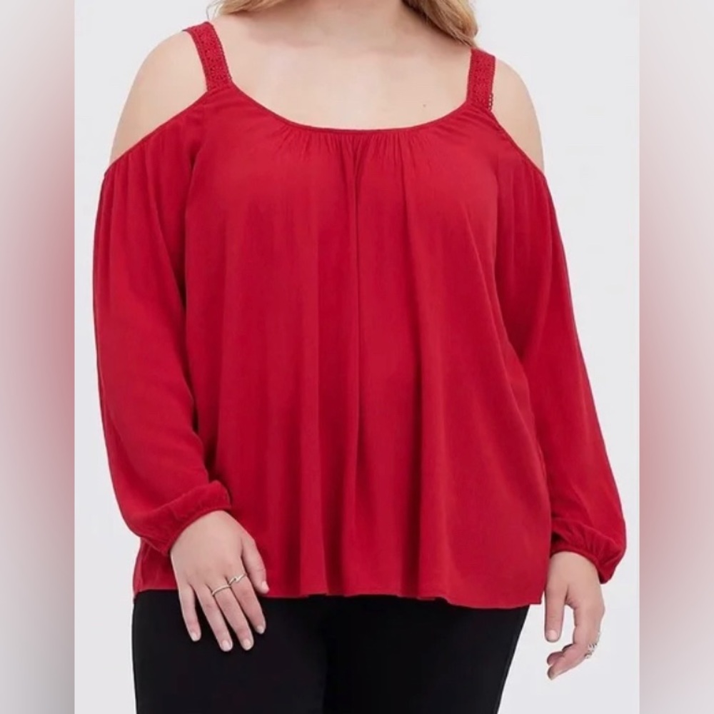 Torrid Red XL Long Sleeve Cold Shoulder Blouse